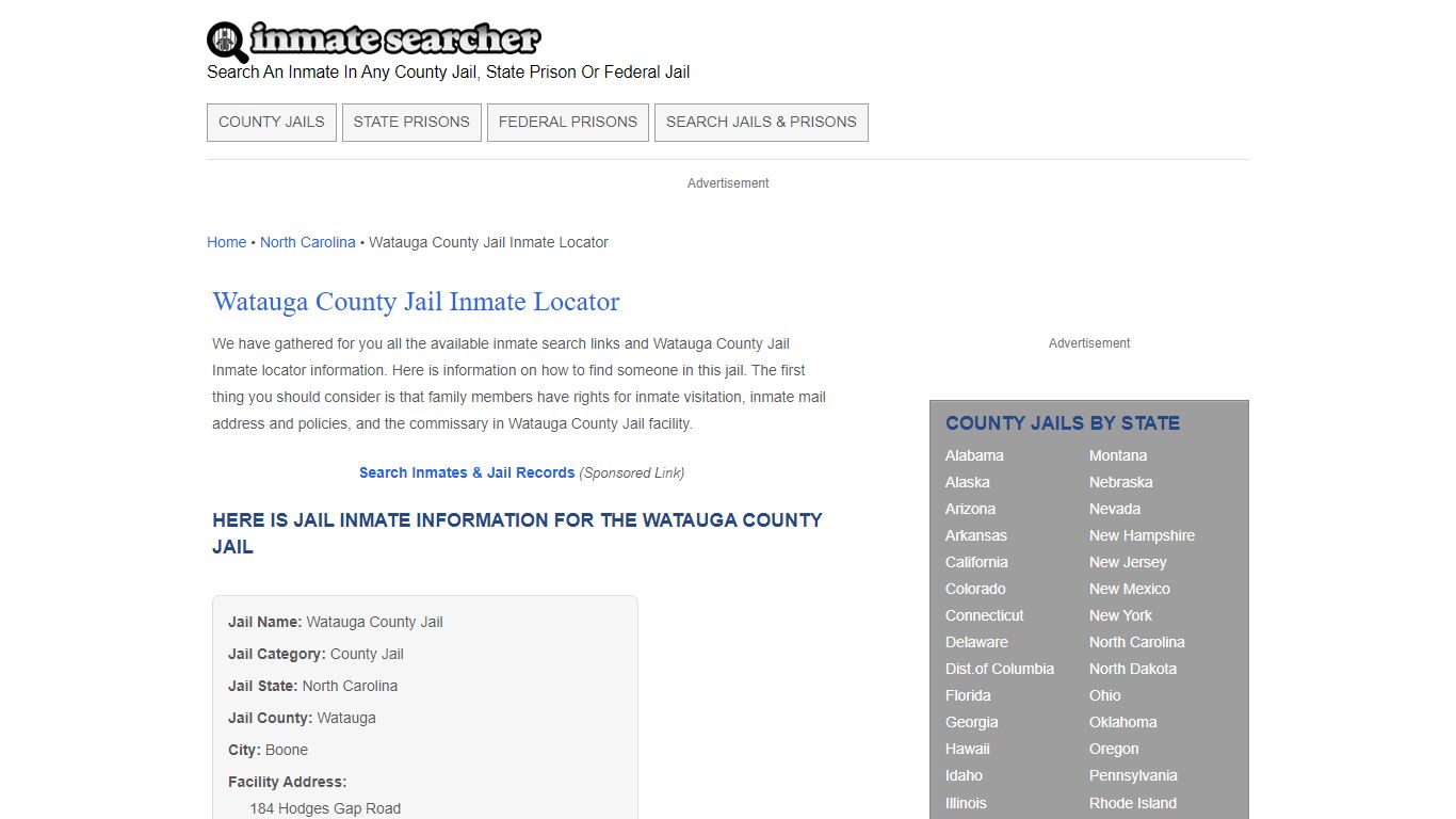 Watauga County Jail Inmate Locator - Inmate Searcher